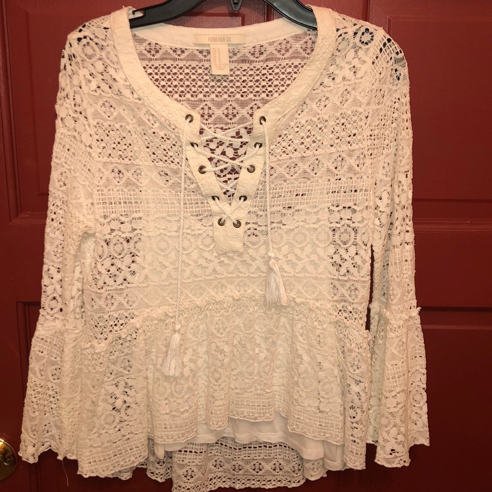 Forever 21 boho peasant lace sweater blouse. Sz M